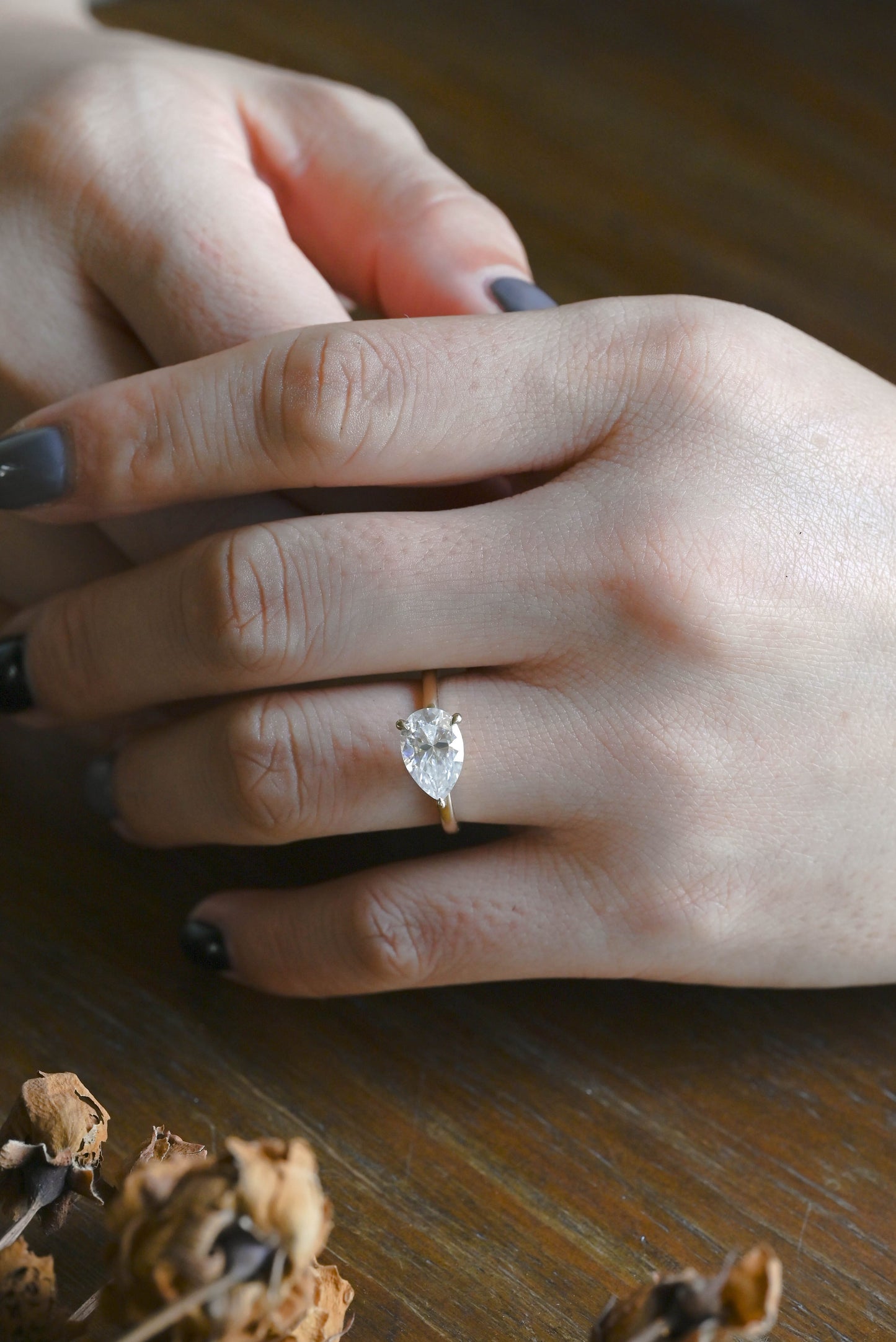 CausYou pear cut moissanite engagement ring Solid Gold Solitaire East West Pear Moissanite Engagement Ring