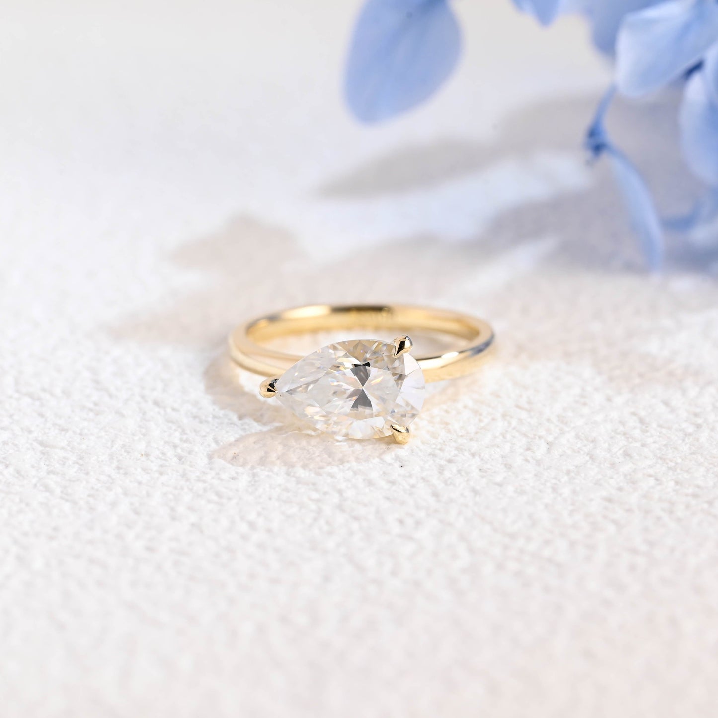 CausYou pear cut moissanite engagement ring Solid Gold Solitaire East West Pear Moissanite Engagement Ring