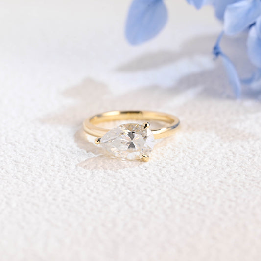 CausYou pear cut moissanite engagement ring Solid Gold Solitaire East West Pear Moissanite Engagement Ring