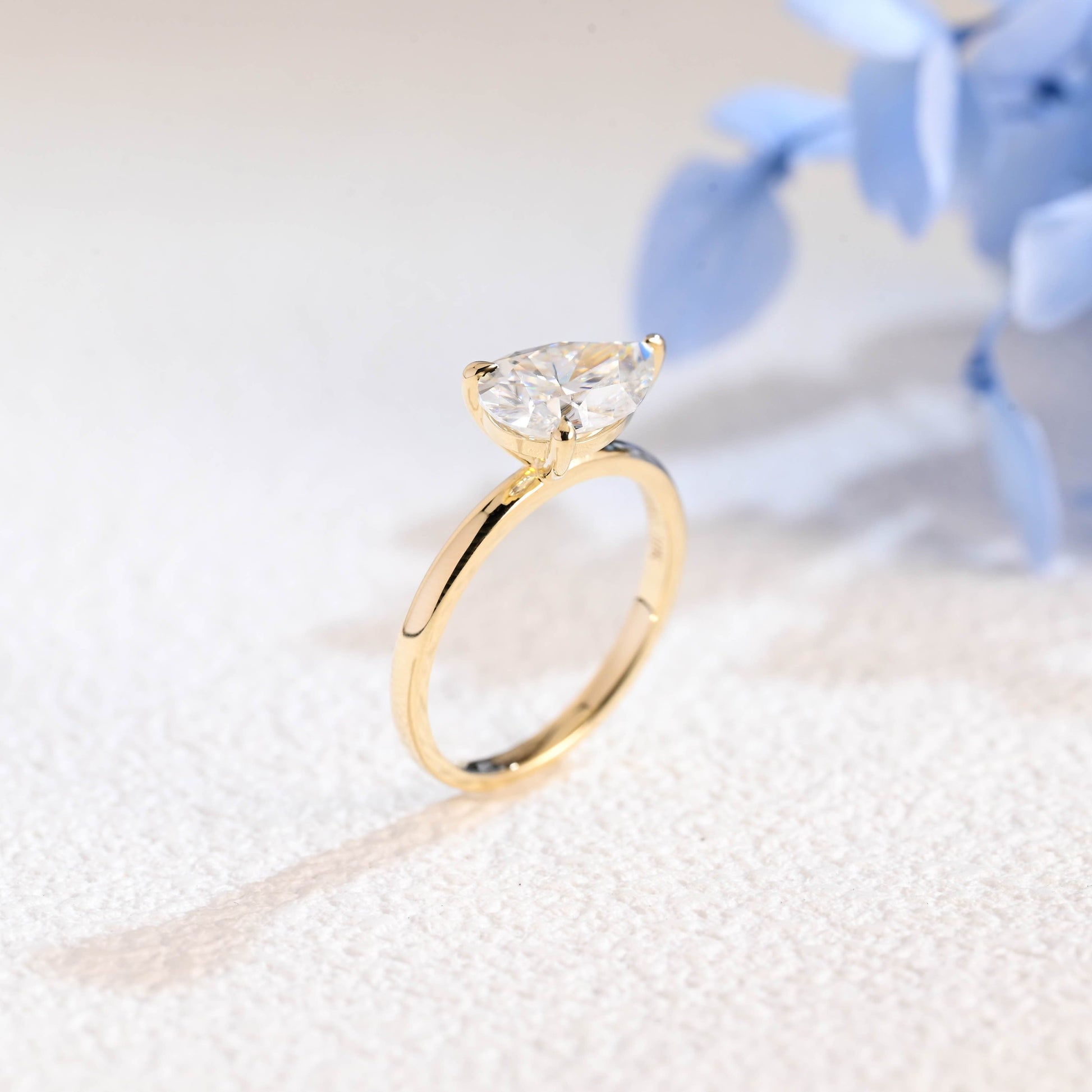 CausYou pear cut moissanite engagement ring Solid Gold Solitaire East West Pear Moissanite Engagement Ring