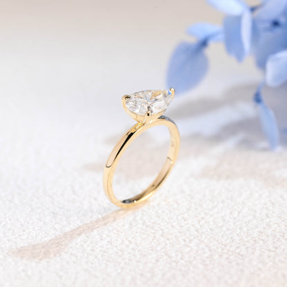 CausYou pear cut moissanite engagement ring Solid Gold Solitaire East West Pear Moissanite Engagement Ring