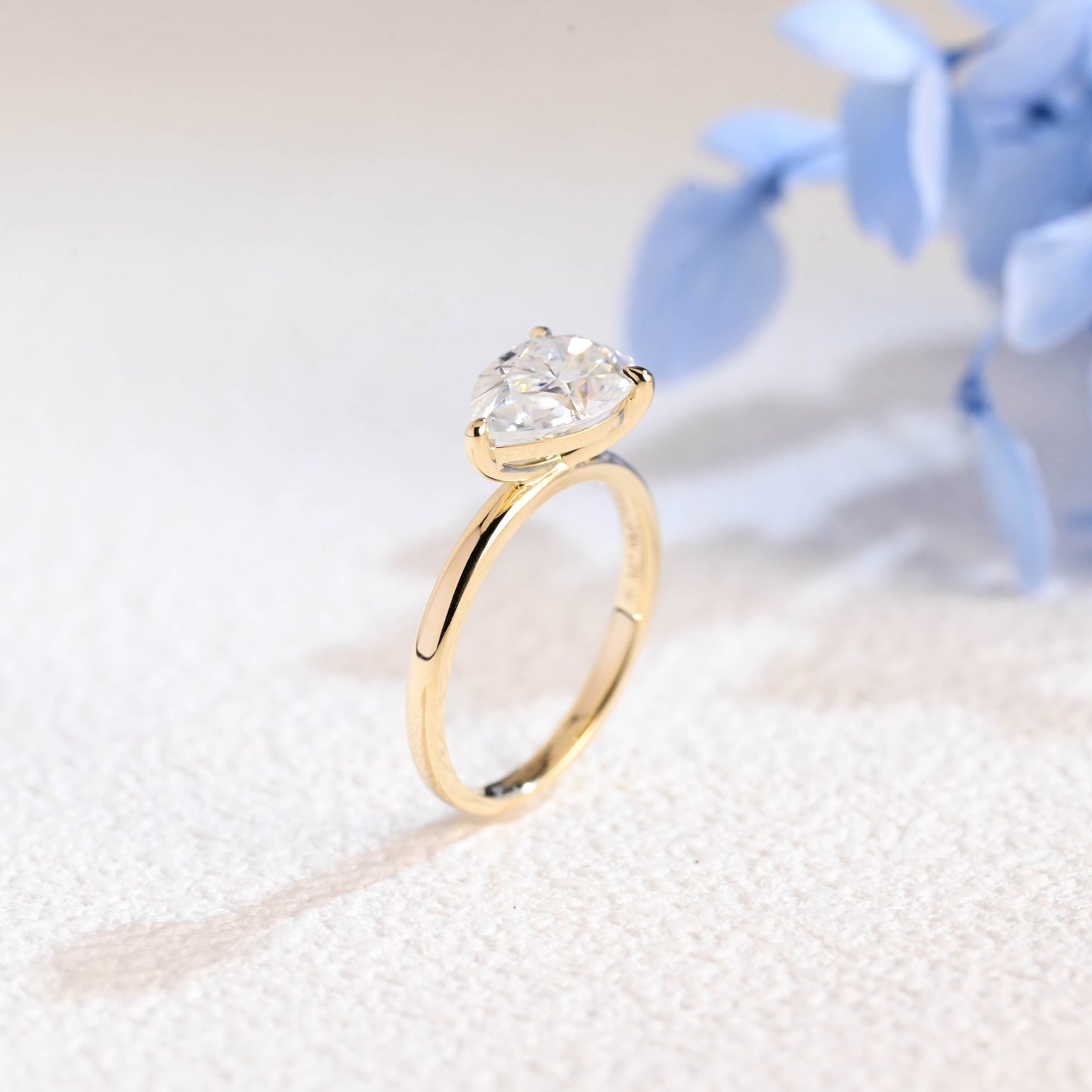 CausYou pear cut moissanite engagement ring Solid Gold Solitaire East West Pear Moissanite Engagement Ring