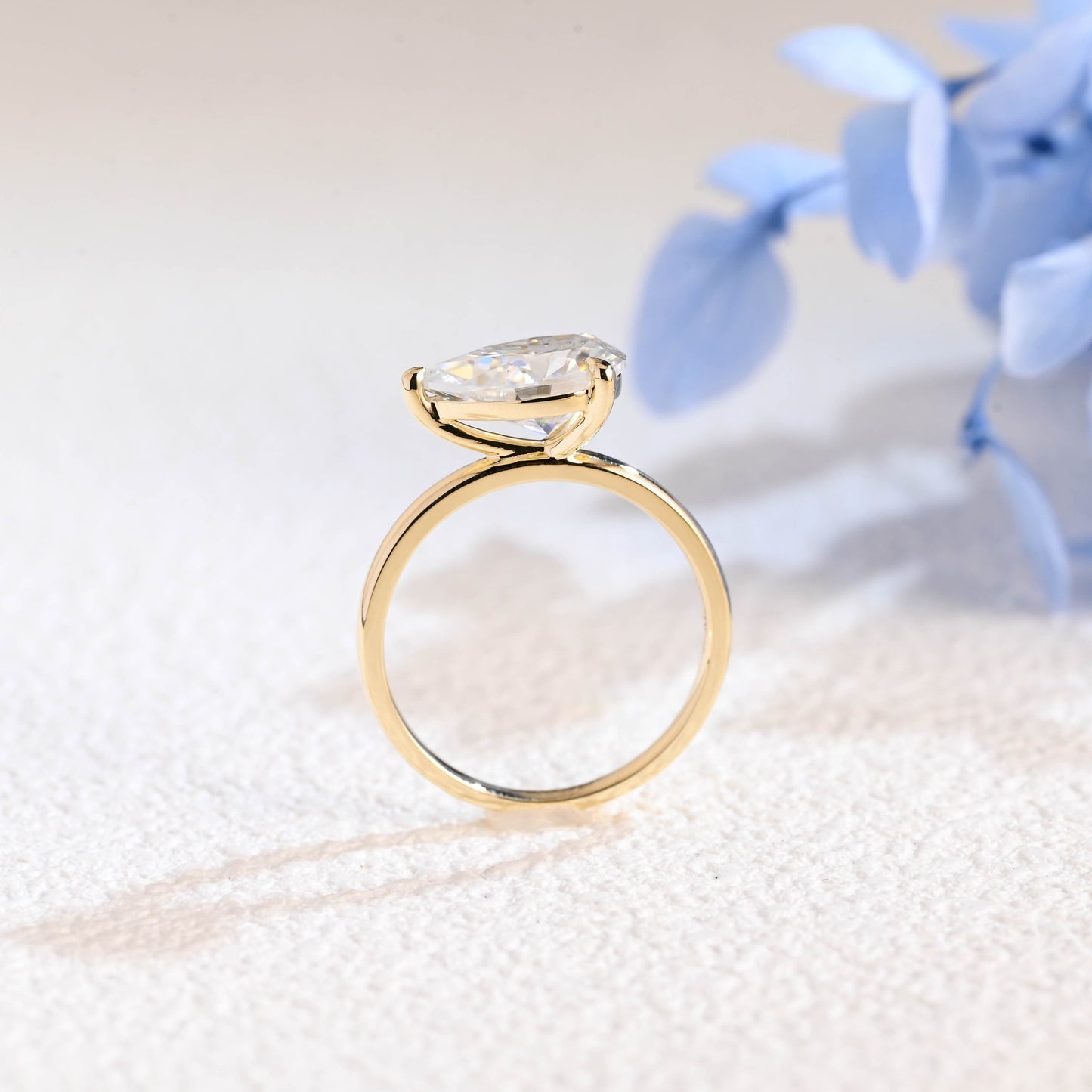 CausYou pear cut moissanite engagement ring Solid Gold Solitaire East West Pear Moissanite Engagement Ring