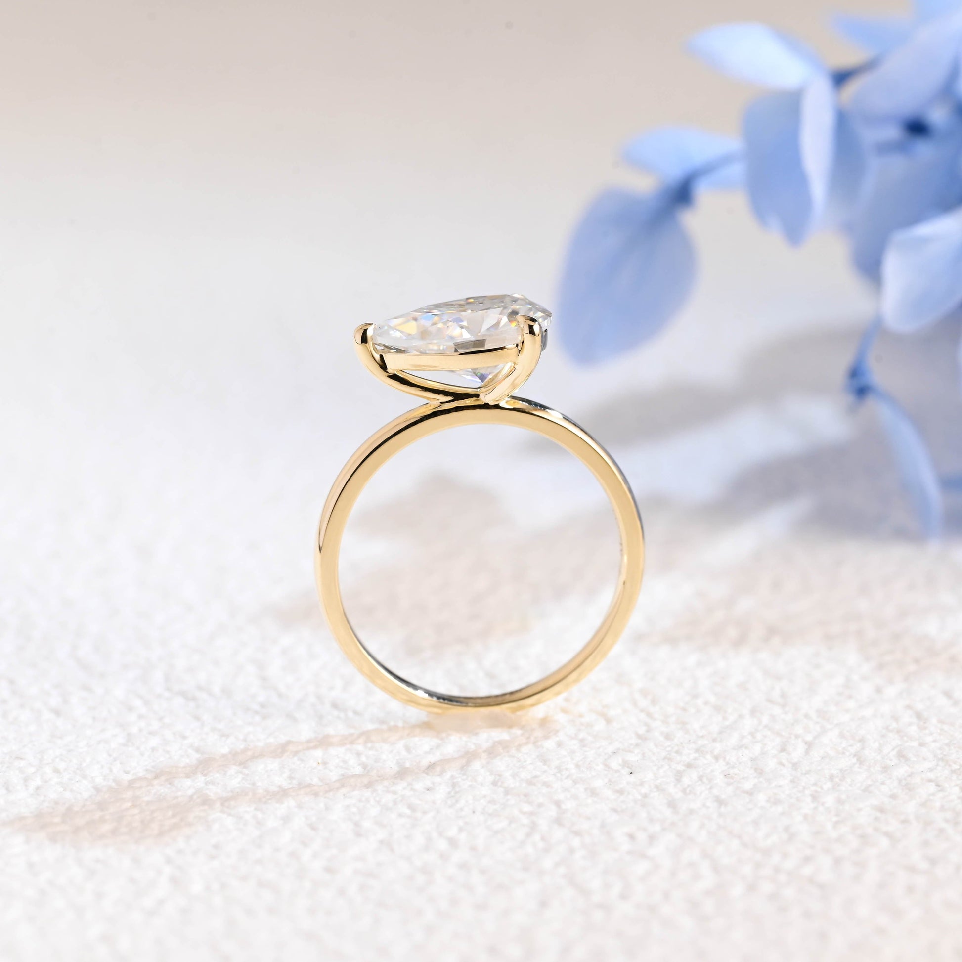 CausYou pear cut moissanite engagement ring Solid Gold Solitaire East West Pear Moissanite Engagement Ring