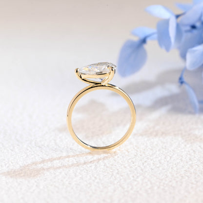 CausYou pear cut moissanite engagement ring Solid Gold Solitaire East West Pear Moissanite Engagement Ring