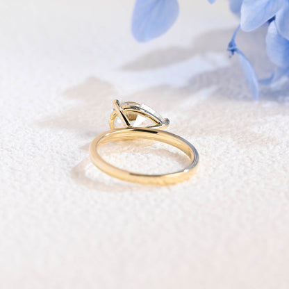 CausYou pear cut moissanite engagement ring Solid Gold Solitaire East West Pear Moissanite Engagement Ring