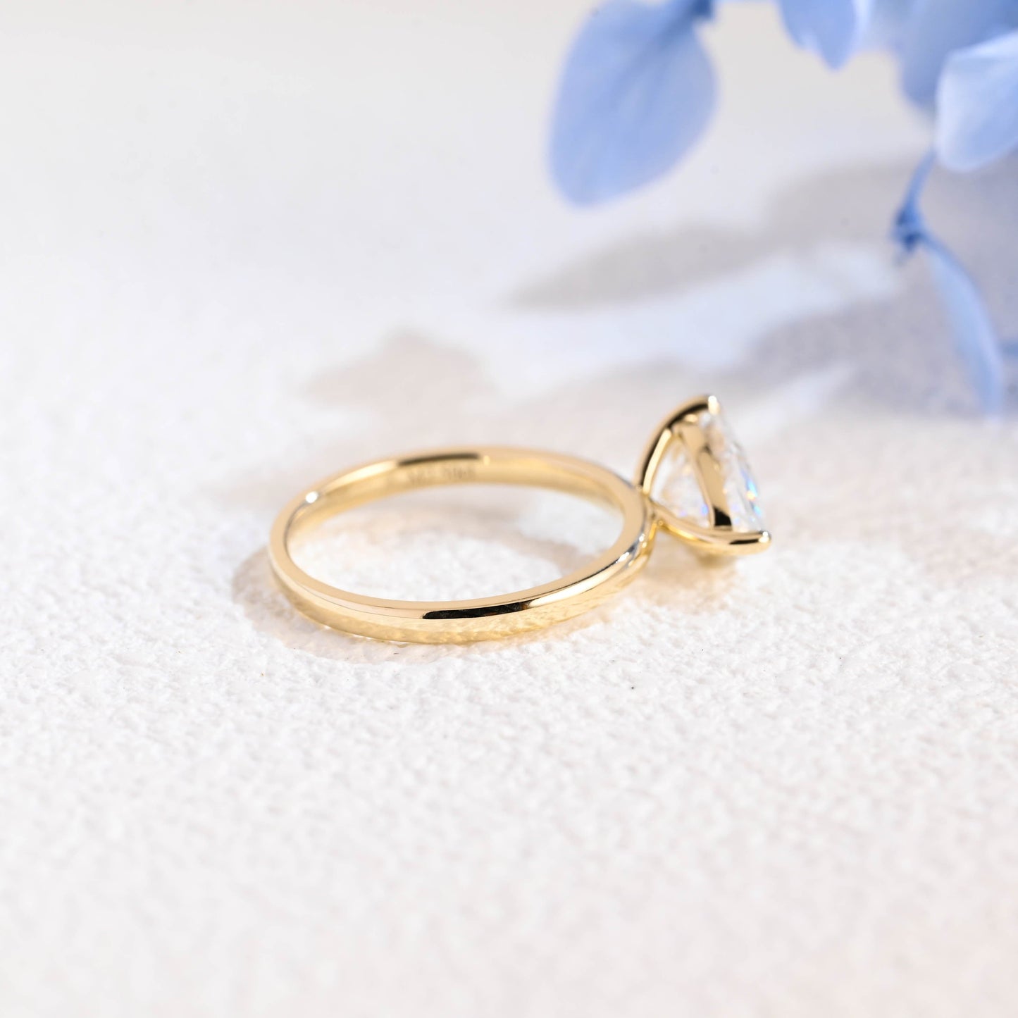 CausYou pear cut moissanite engagement ring Solid Gold Solitaire East West Pear Moissanite Engagement Ring