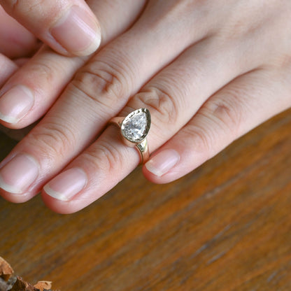 CausYou pear cut moissanite engagement ring Solid Gold Solitaire Hammered Pear Cut Moissanite Engagement Ring