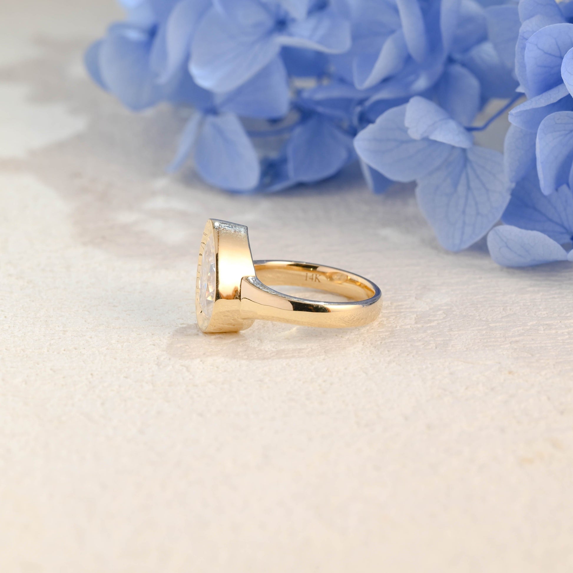 CausYou pear cut moissanite engagement ring Solid Gold Solitaire Hammered Pear Cut Moissanite Engagement Ring