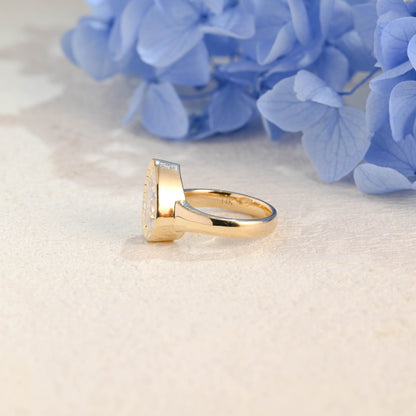 CausYou pear cut moissanite engagement ring Solid Gold Solitaire Hammered Pear Cut Moissanite Engagement Ring