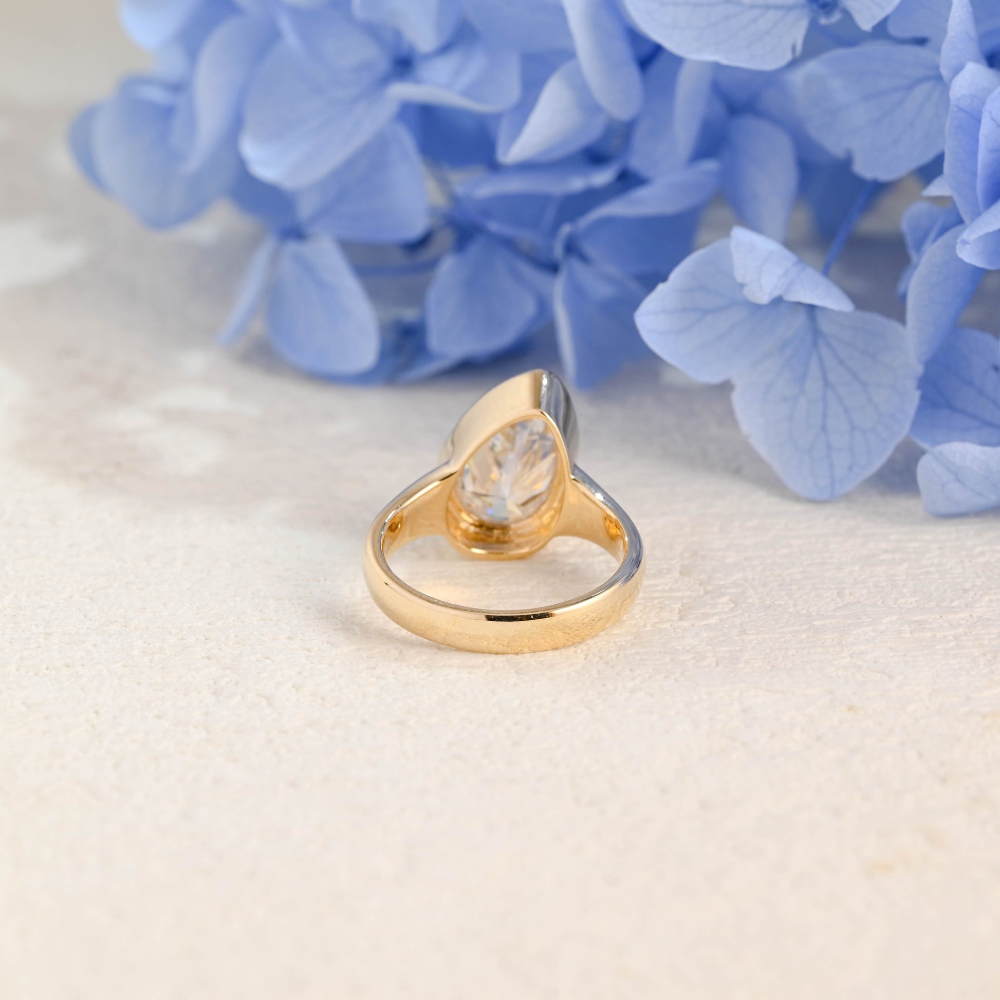 CausYou pear cut moissanite engagement ring Solid Gold Solitaire Hammered Pear Cut Moissanite Engagement Ring