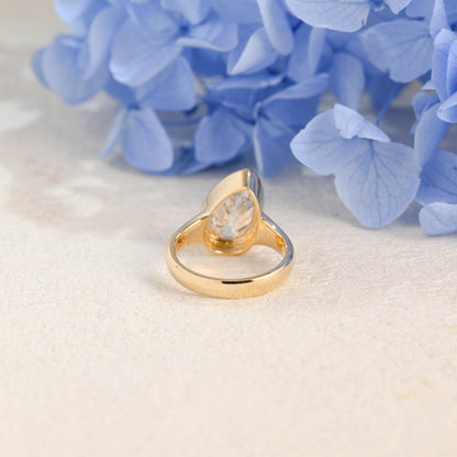 CausYou pear cut moissanite engagement ring Solid Gold Solitaire Hammered Pear Cut Moissanite Engagement Ring