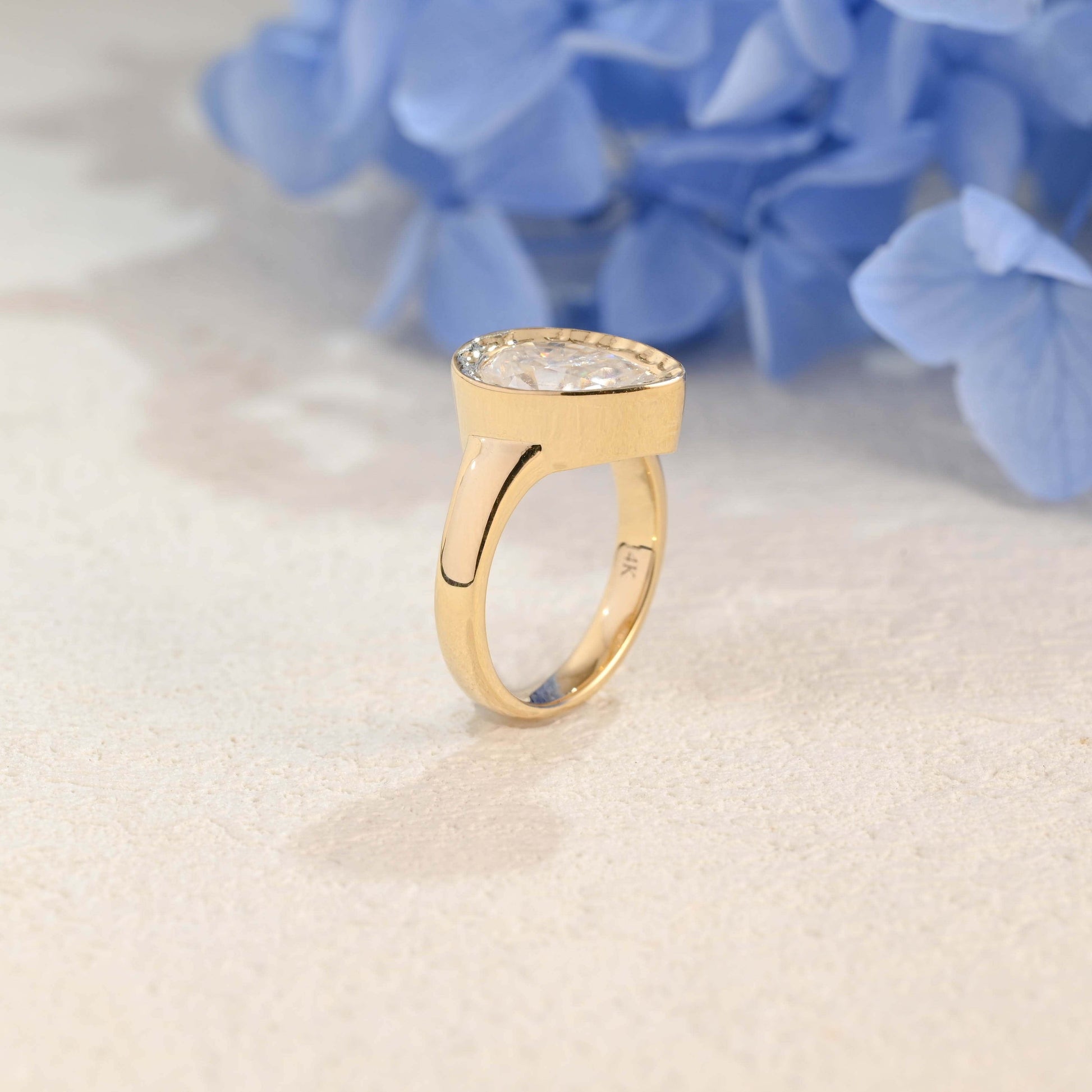 CausYou pear cut moissanite engagement ring Solid Gold Solitaire Hammered Pear Cut Moissanite Engagement Ring