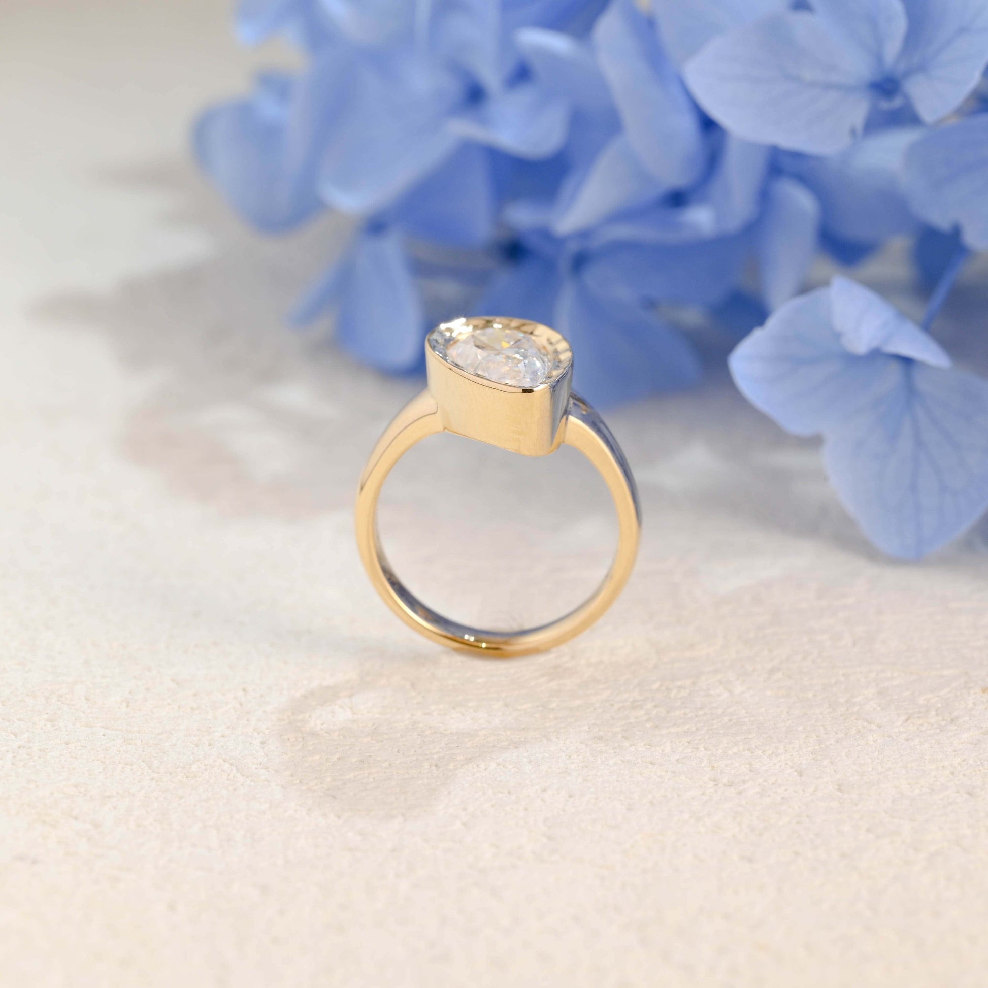 CausYou pear cut moissanite engagement ring Solid Gold Solitaire Hammered Pear Cut Moissanite Engagement Ring