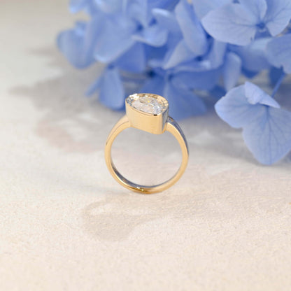 CausYou pear cut moissanite engagement ring Solid Gold Solitaire Hammered Pear Cut Moissanite Engagement Ring