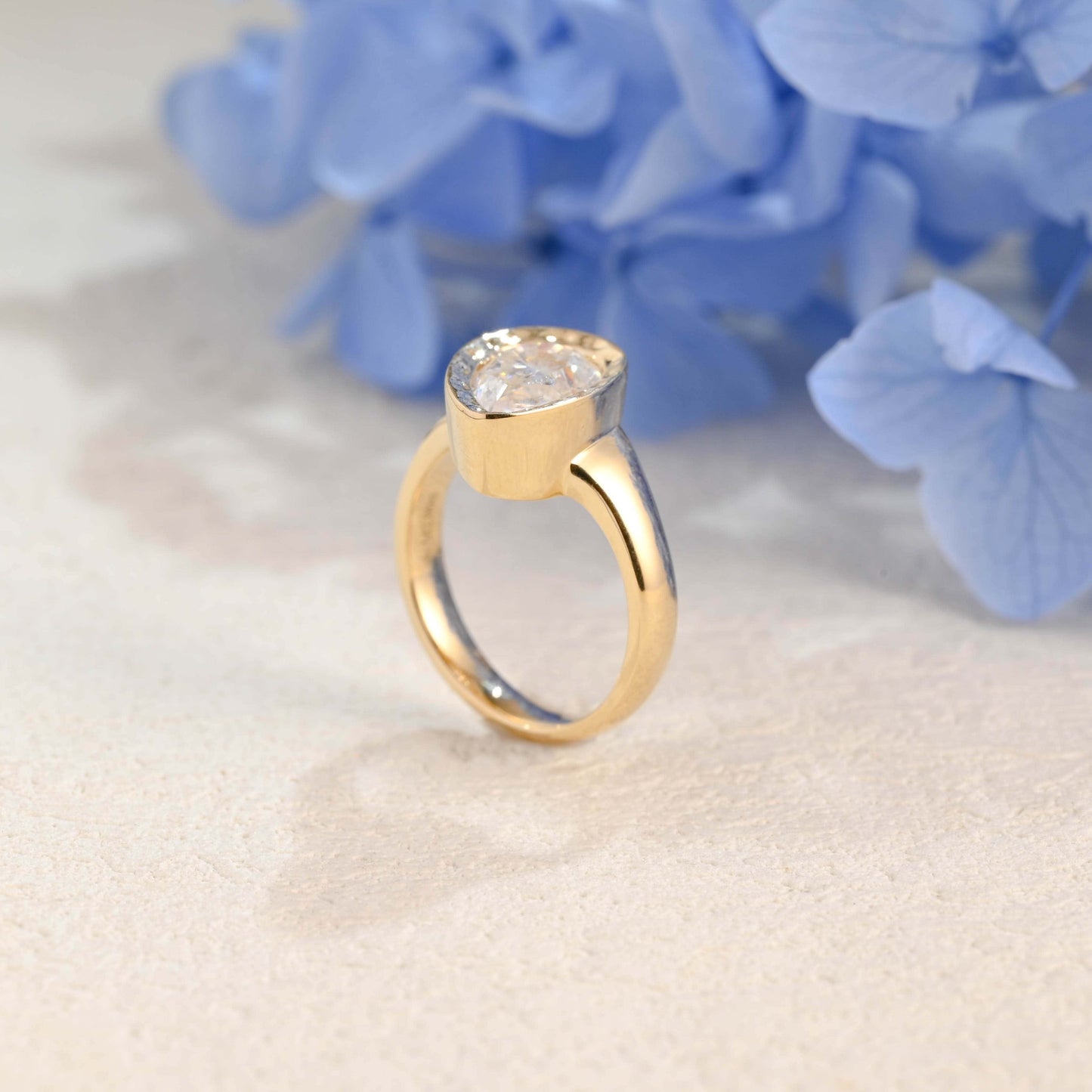 CausYou pear cut moissanite engagement ring Solid Gold Solitaire Hammered Pear Cut Moissanite Engagement Ring