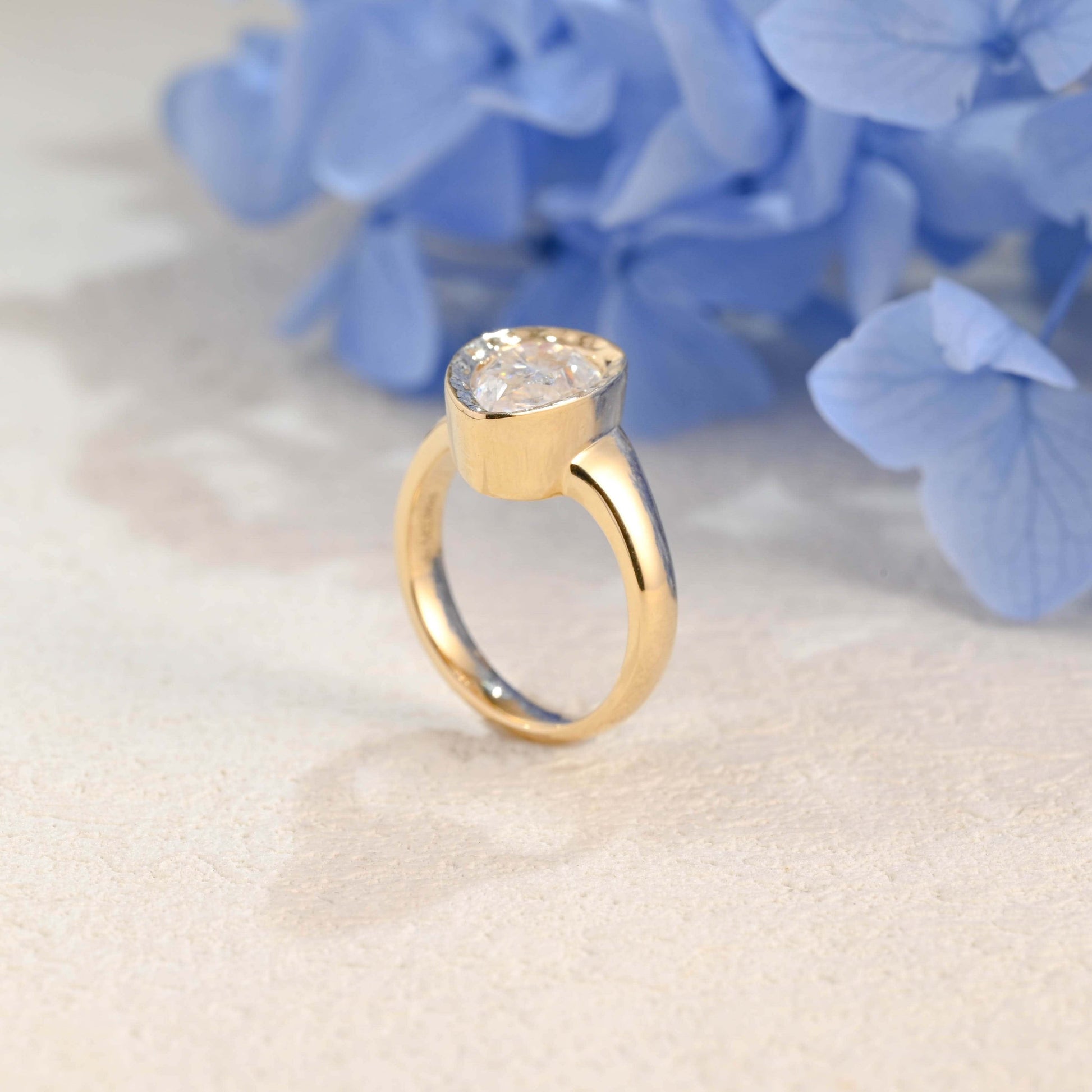 CausYou pear cut moissanite engagement ring Solid Gold Solitaire Hammered Pear Cut Moissanite Engagement Ring