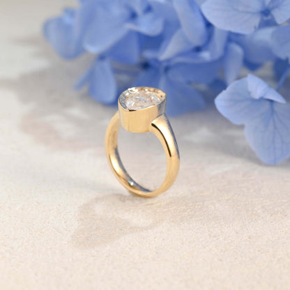 CausYou pear cut moissanite engagement ring Solid Gold Solitaire Hammered Pear Cut Moissanite Engagement Ring