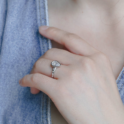 CausYou pear cut moissanite engagement ring Solid Gold Unique Bezel Pear Cut Moissanite Engagement Ring