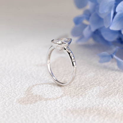 CausYou pear cut moissanite engagement ring Solid Gold Unique Bezel Pear Cut Moissanite Engagement Ring