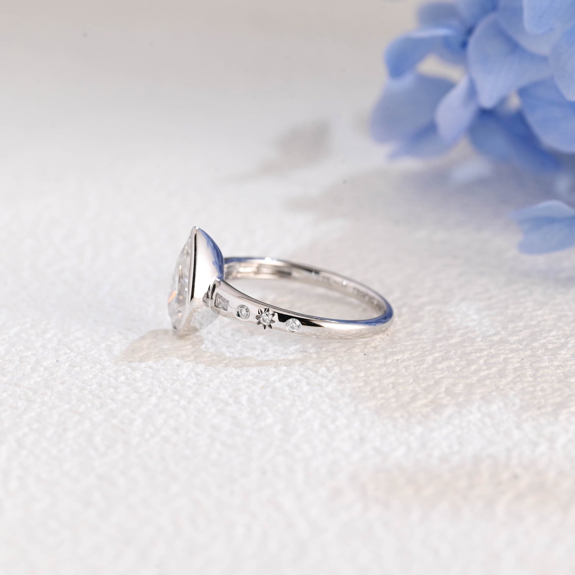 CausYou pear cut moissanite engagement ring Solid Gold Unique Bezel Pear Cut Moissanite Engagement Ring