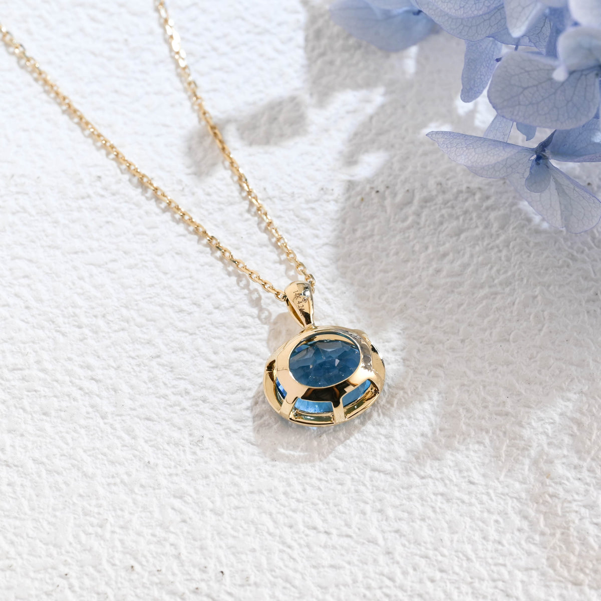 CausYou pendant CausYou Solid Gold Bezel Natural Oval Topaz Necklace, Birthstone Jewelry