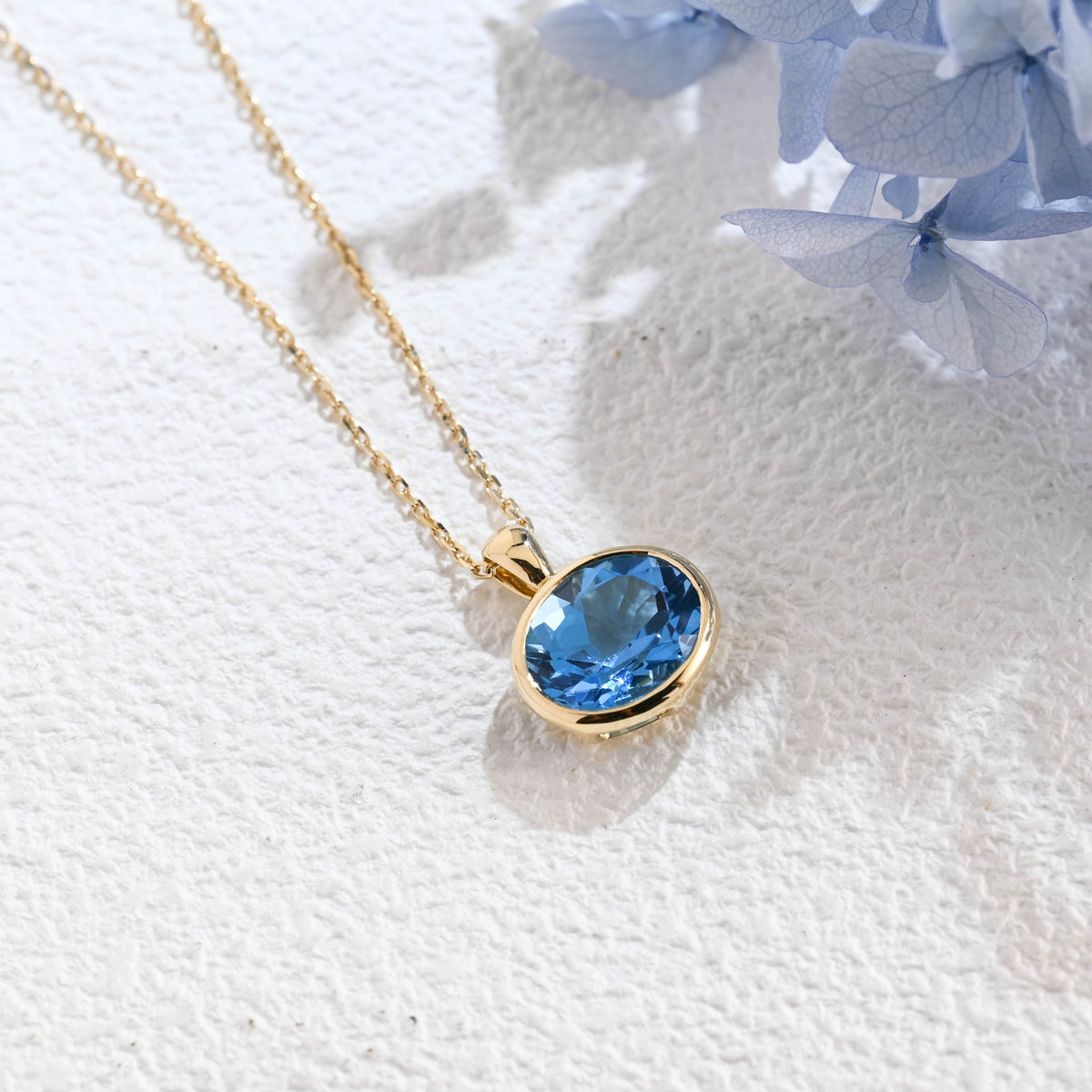 CausYou pendant CausYou Solid Gold Bezel Natural Oval Topaz Necklace, Birthstone Jewelry