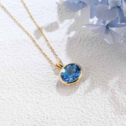 CausYou pendant CausYou Solid Gold Bezel Natural Oval Topaz Necklace, Birthstone Jewelry