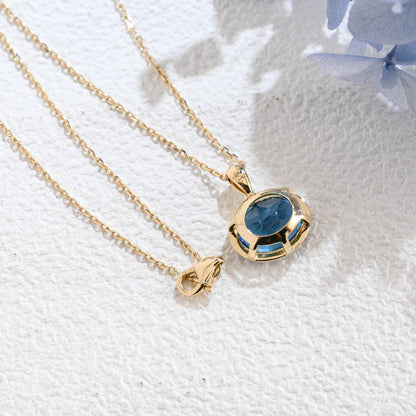 CausYou pendant CausYou Solid Gold Bezel Natural Oval Topaz Necklace, Birthstone Jewelry