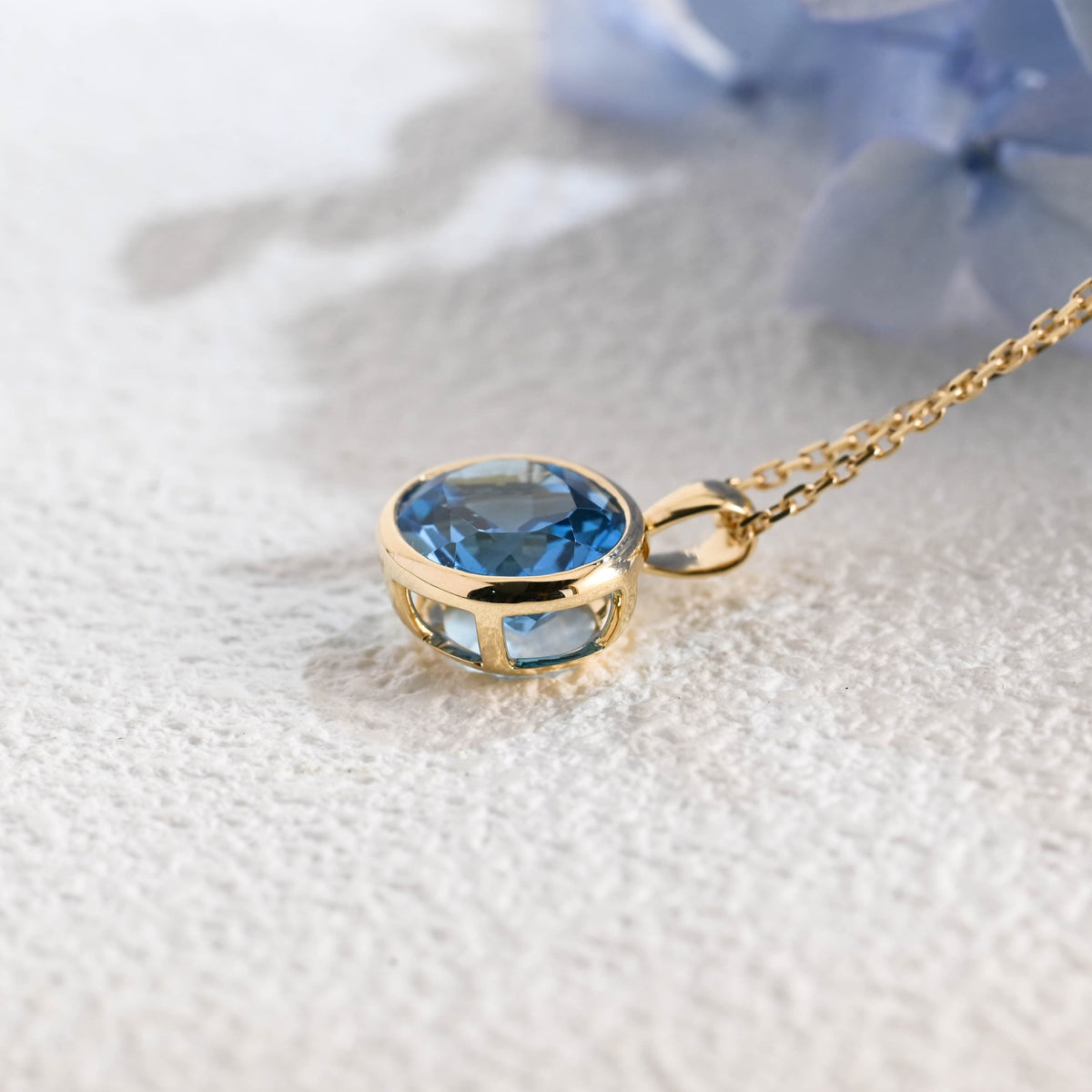 CausYou pendant CausYou Solid Gold Bezel Natural Oval Topaz Necklace, Birthstone Jewelry