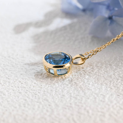 CausYou pendant CausYou Solid Gold Bezel Natural Oval Topaz Necklace, Birthstone Jewelry