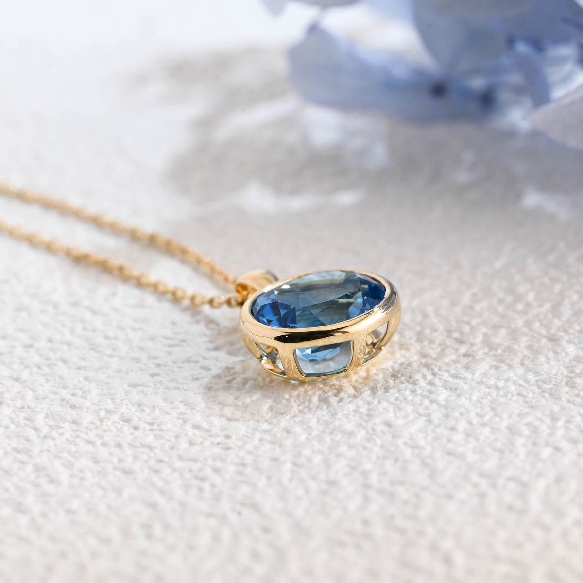 CausYou pendant CausYou Solid Gold Bezel Natural Oval Topaz Necklace, Birthstone Jewelry