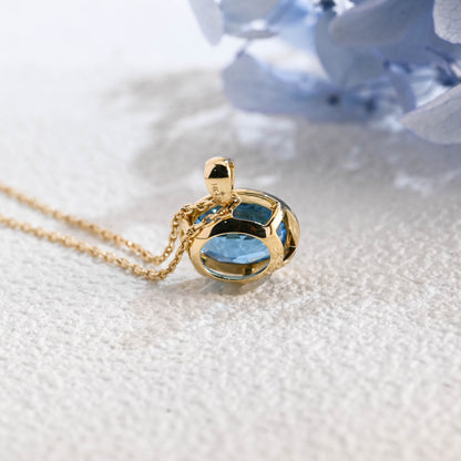 CausYou pendant CausYou Solid Gold Bezel Natural Oval Topaz Necklace, Birthstone Jewelry