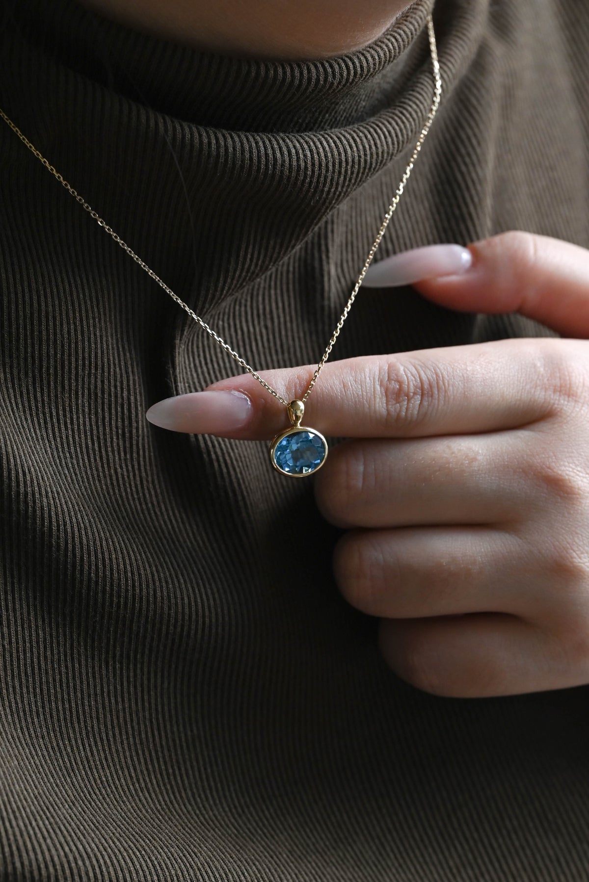 CausYou pendant CausYou Solid Gold Bezel Natural Oval Topaz Necklace, Birthstone Jewelry