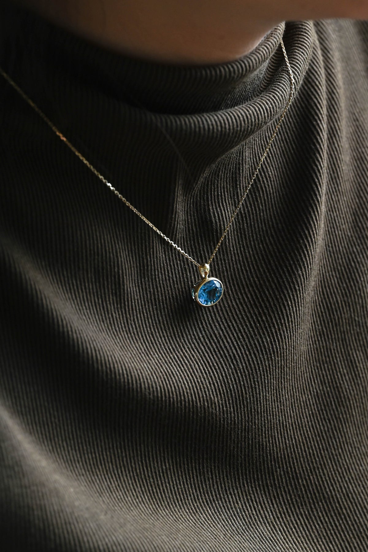 CausYou pendant CausYou Solid Gold Bezel Natural Oval Topaz Necklace, Birthstone Jewelry