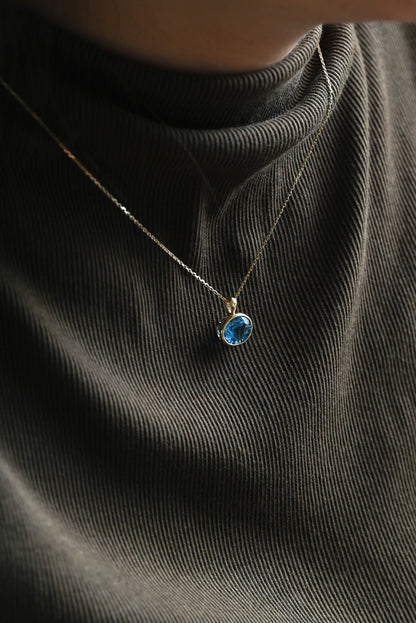 CausYou pendant CausYou Solid Gold Bezel Natural Oval Topaz Necklace, Birthstone Jewelry