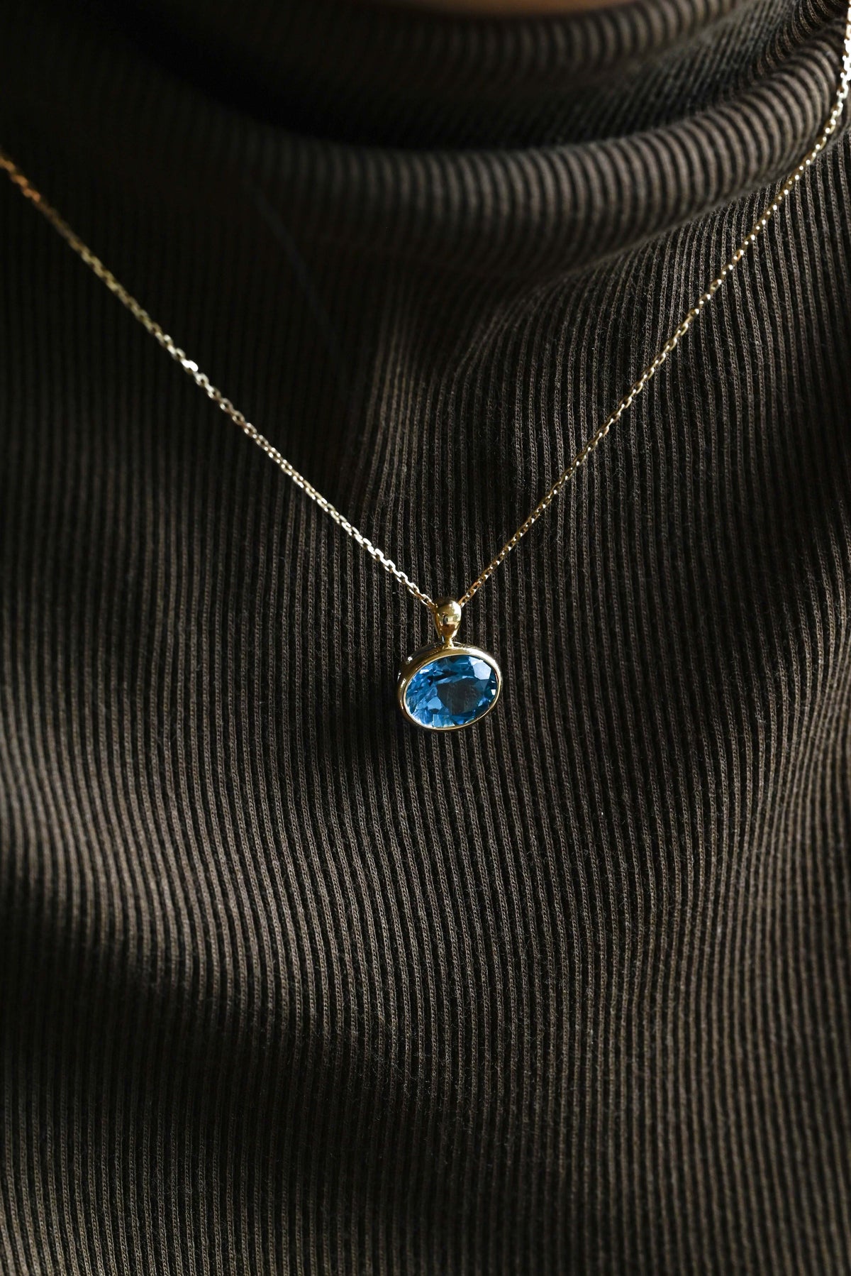 CausYou pendant CausYou Solid Gold Bezel Natural Oval Topaz Necklace, Birthstone Jewelry