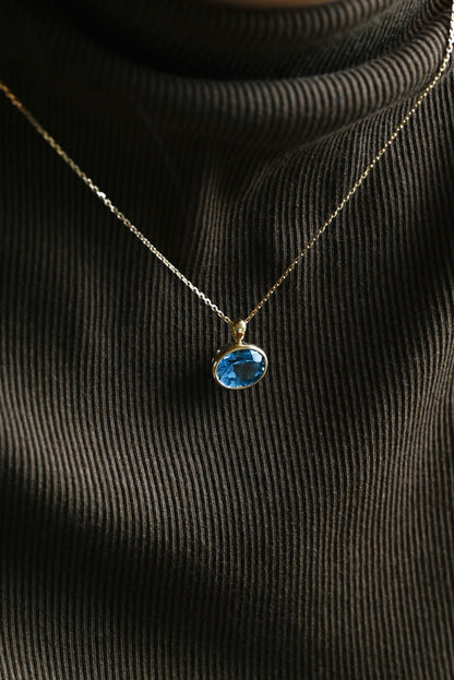 CausYou pendant CausYou Solid Gold Bezel Natural Oval Topaz Necklace, Birthstone Jewelry