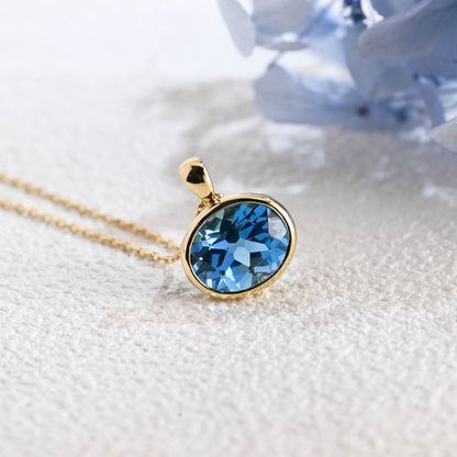 CausYou pendant CausYou Solid Gold Bezel Natural Oval Topaz Necklace, Birthstone Jewelry