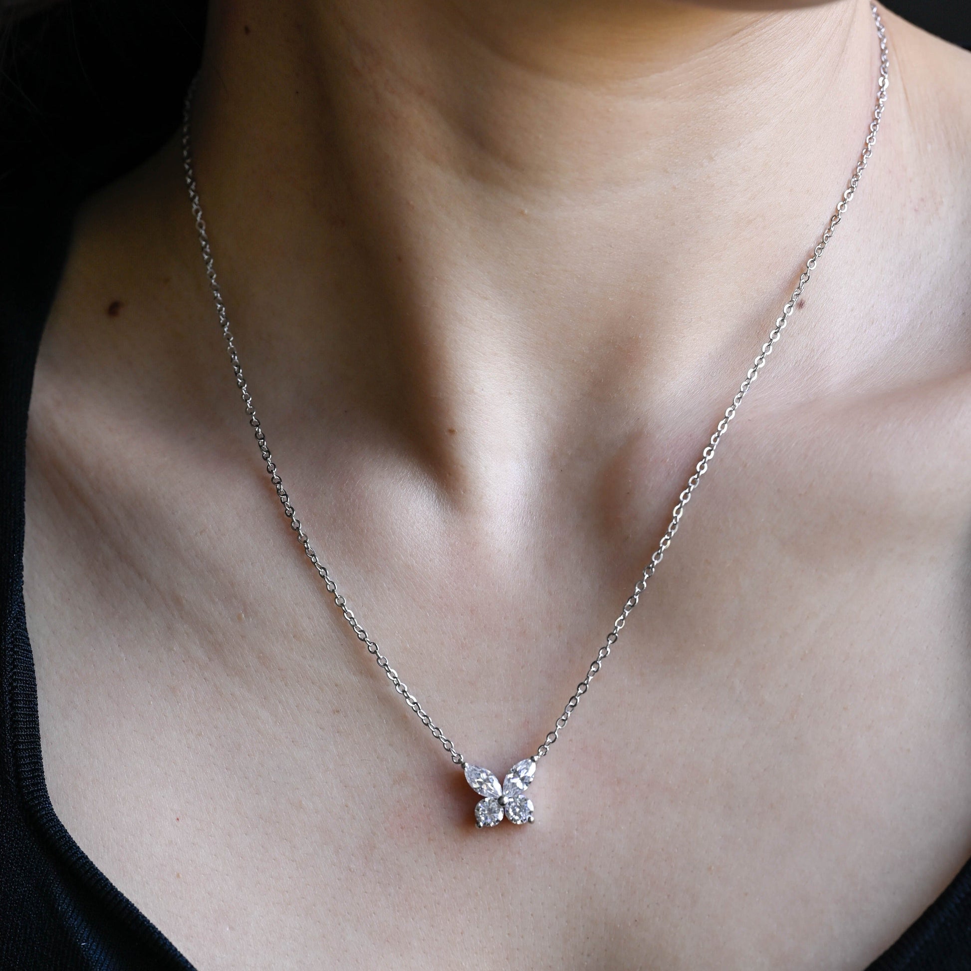 CausYou pendant CausYou Solid Gold Marquise Cut Moissanite Pendant Necklace, Butterfly Pendant, Wedding Necklace, Anniversary Gift for Women, Wife