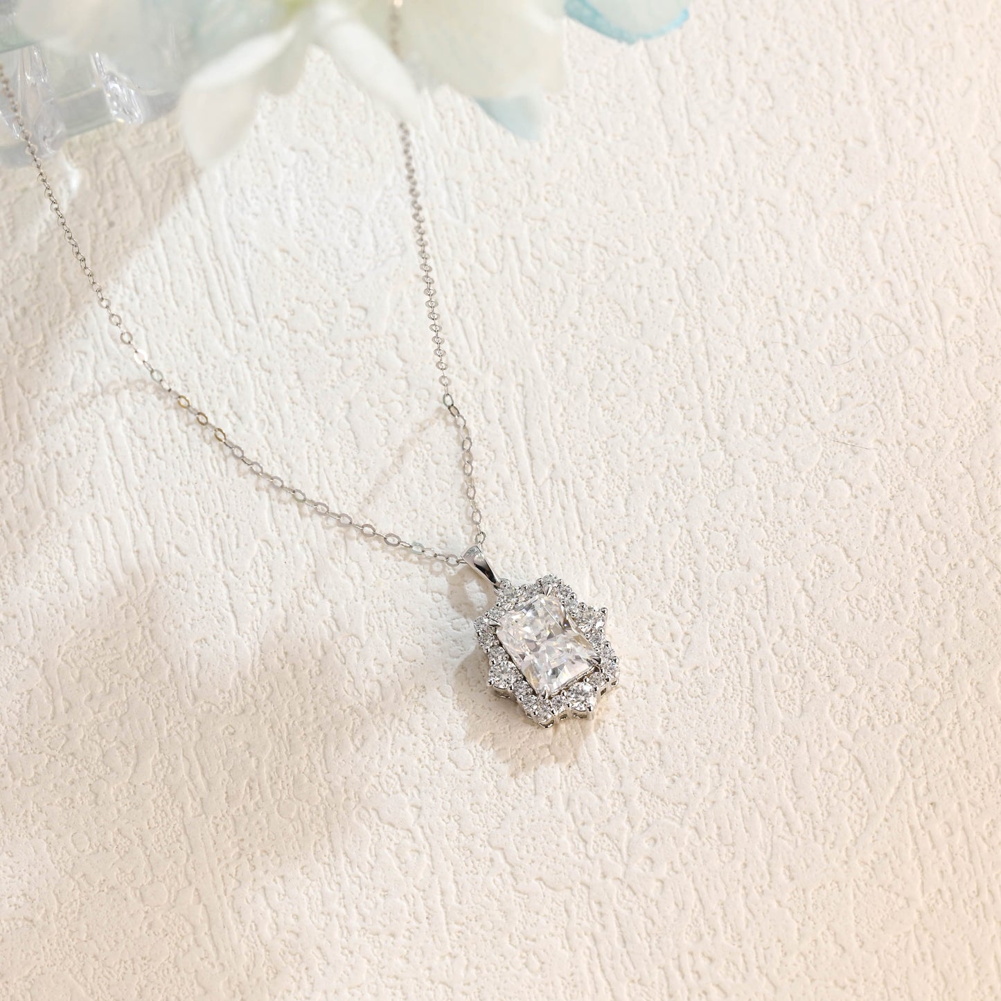 CausYou pendant CausYou Solid Gold Radiant Cut Moissanite Pendant Necklace, Vintage Style Pendant, Wedding Necklace, Anniversary Gift for Women Wife