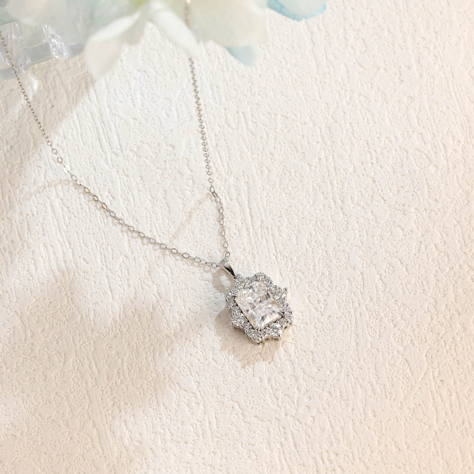 CausYou pendant CausYou Solid Gold Radiant Cut Moissanite Pendant Necklace, Vintage Style Pendant, Wedding Necklace, Anniversary Gift for Women Wife