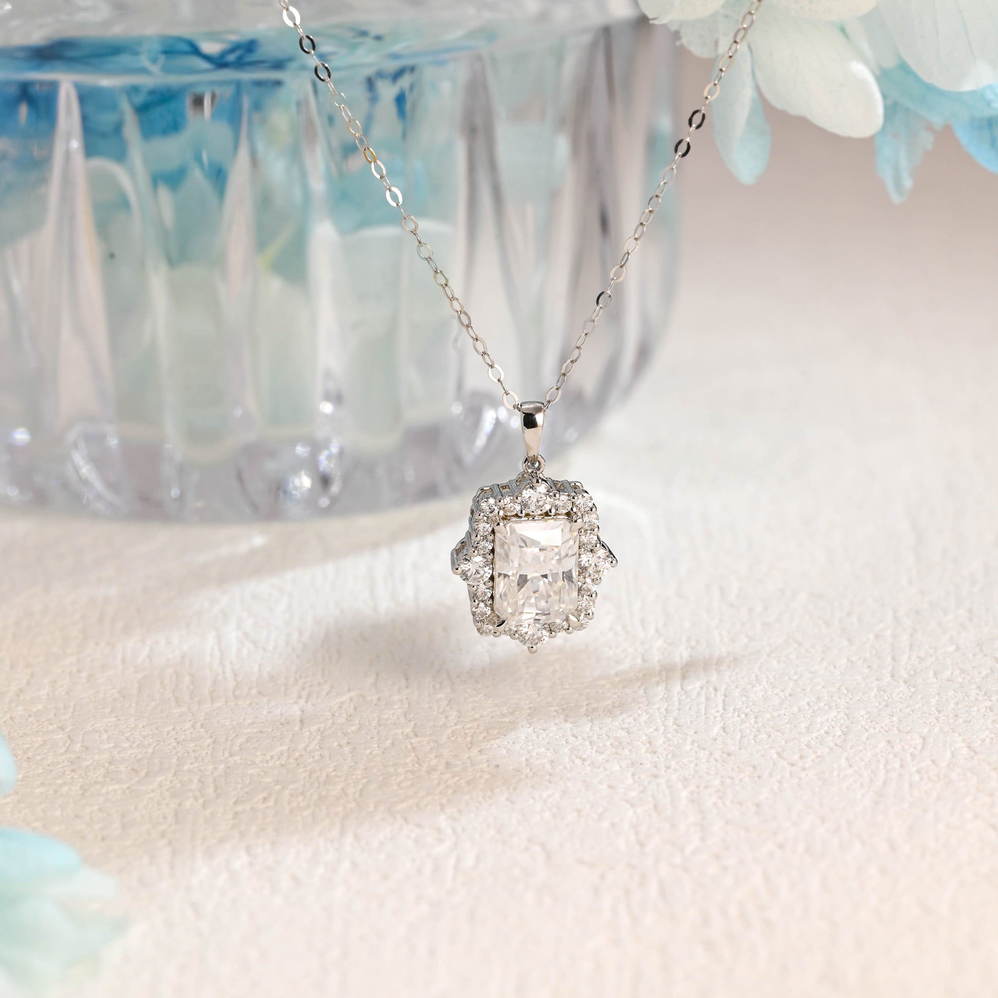 CausYou pendant CausYou Solid Gold Radiant Cut Moissanite Pendant Necklace, Vintage Style Pendant, Wedding Necklace, Anniversary Gift for Women Wife