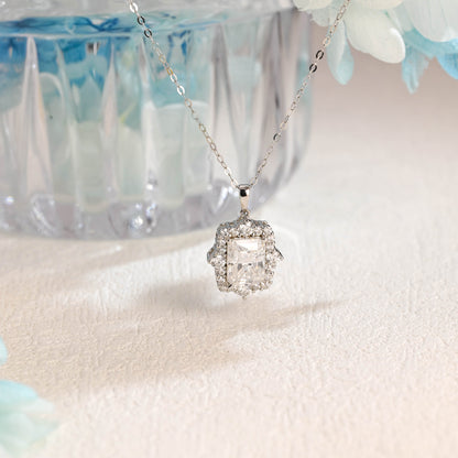 CausYou pendant CausYou Solid Gold Radiant Cut Moissanite Pendant Necklace, Vintage Style Pendant, Wedding Necklace, Anniversary Gift for Women Wife