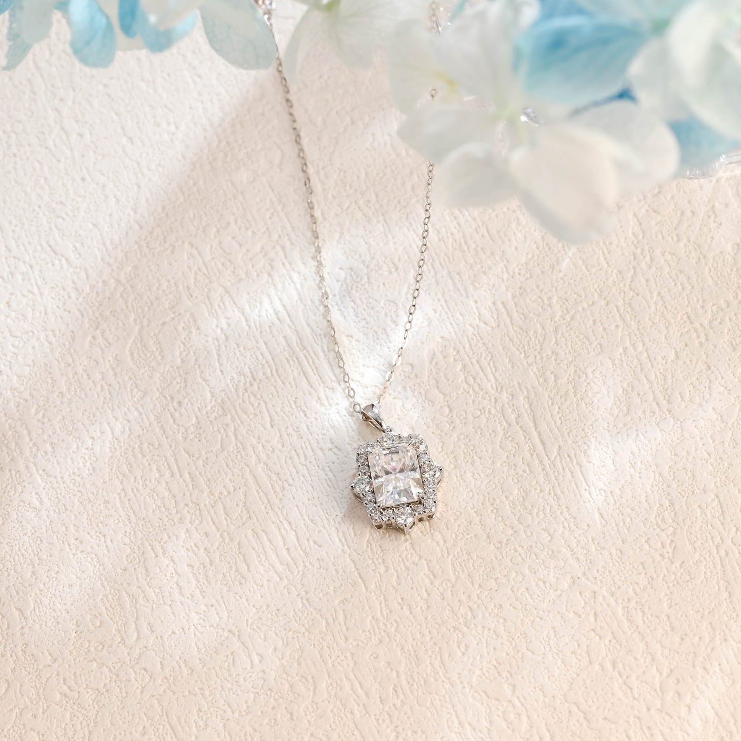 CausYou pendant CausYou Solid Gold Radiant Cut Moissanite Pendant Necklace, Vintage Style Pendant, Wedding Necklace, Anniversary Gift for Women Wife