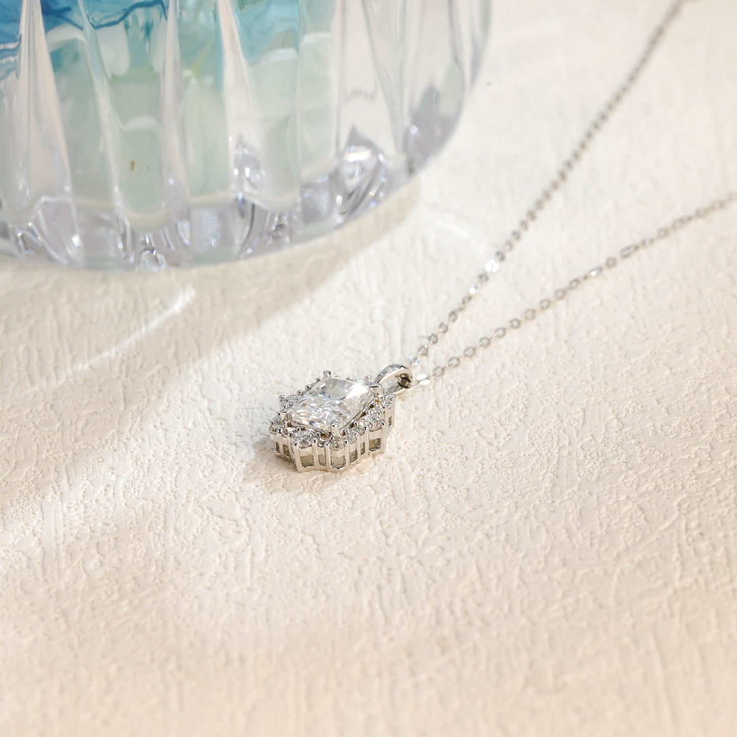 CausYou pendant CausYou Solid Gold Radiant Cut Moissanite Pendant Necklace, Vintage Style Pendant, Wedding Necklace, Anniversary Gift for Women Wife