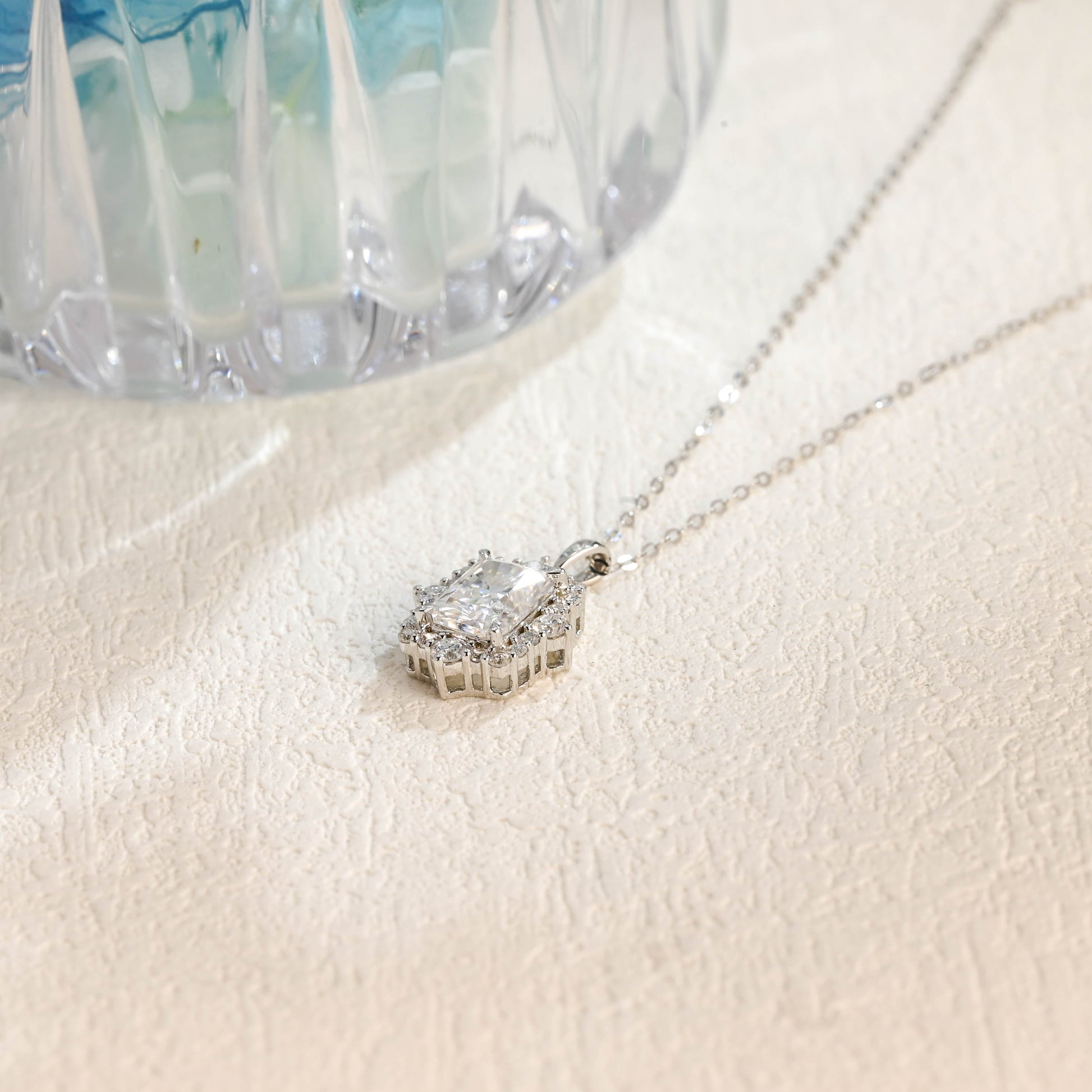 CausYou pendant CausYou Solid Gold Radiant Cut Moissanite Pendant Necklace, Vintage Style Pendant, Wedding Necklace, Anniversary Gift for Women Wife
