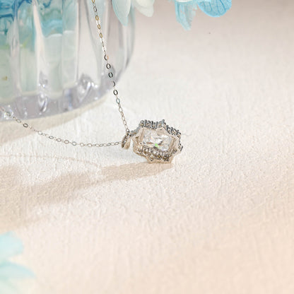 CausYou pendant CausYou Solid Gold Radiant Cut Moissanite Pendant Necklace, Vintage Style Pendant, Wedding Necklace, Anniversary Gift for Women Wife