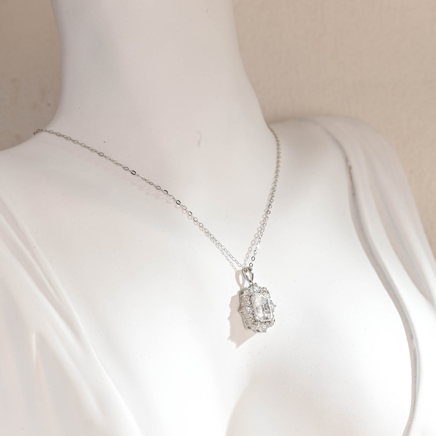 CausYou pendant CausYou Solid Gold Radiant Cut Moissanite Pendant Necklace, Vintage Style Pendant, Wedding Necklace, Anniversary Gift for Women Wife