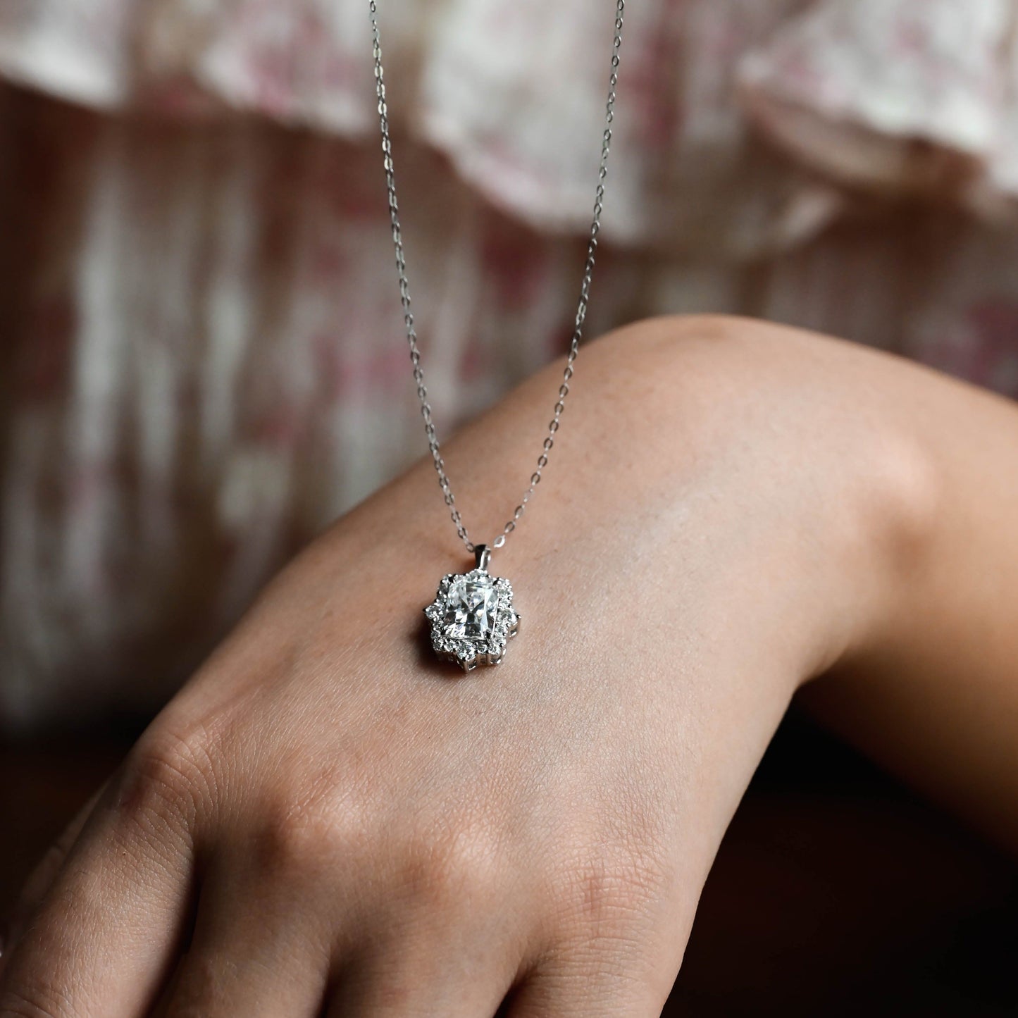 CausYou pendant CausYou Solid Gold Radiant Cut Moissanite Pendant Necklace, Vintage Style Pendant, Wedding Necklace, Anniversary Gift for Women Wife